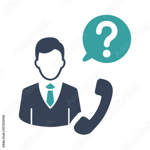 Real estate support icon with agent and question symbol