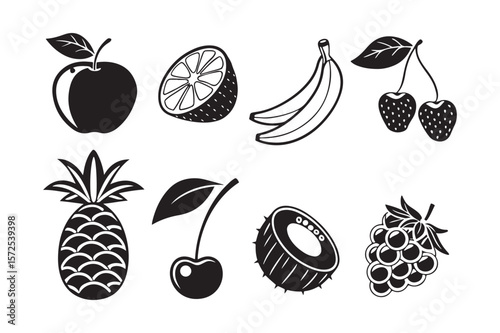 Black Silhouette Fruit Icon Pack.