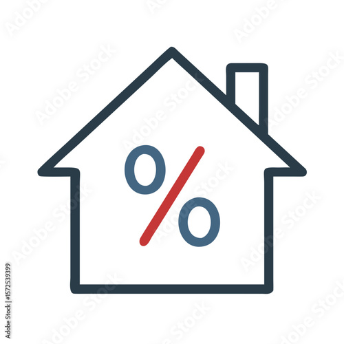 House with red percentage symbol in minimal line style