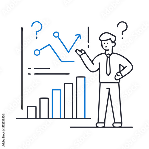 Businessman confused by graph and data