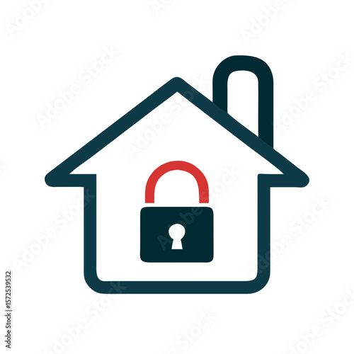 House with red and black padlock