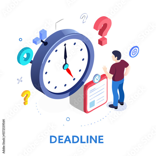 Deadline concept icon with clock, document and question marks