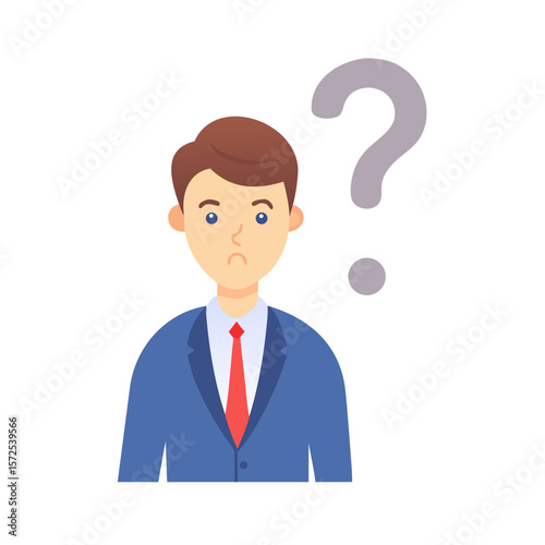 Sad businessman with large question mark above head