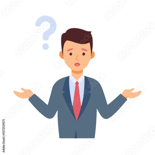 Man shrugging under a question mark