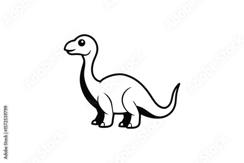 Cute Cartoon Brachiosaurus Dinosaur Illustration in Silhouette Style