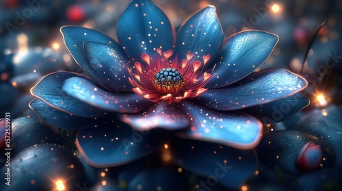 Glowing Blue Flower in Dark Fantasy Field