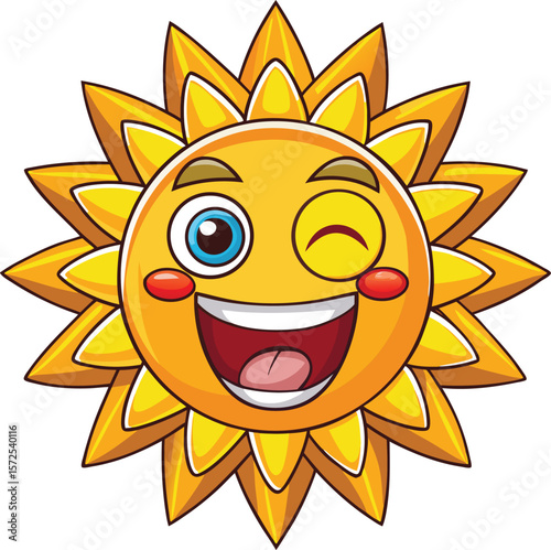 Laughing sun holding belly with happy face, kawaii cartoon character vector