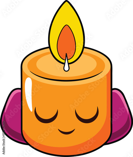 Calm candle meditating with closed eyes and peaceful smile, kawaii cartoon vector