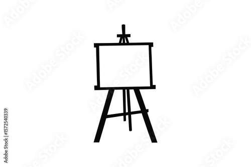 Artist easel with blank canvas in black silhouette style