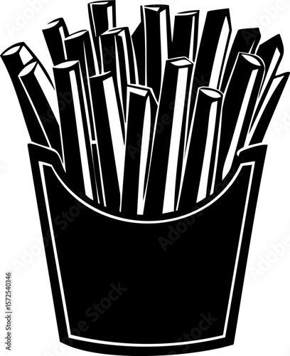 French fries in container, crispy snack food with golden texture, popular fast food item enjoyed by many people