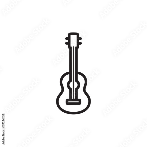  A simple black outline of a guitar on a white background.