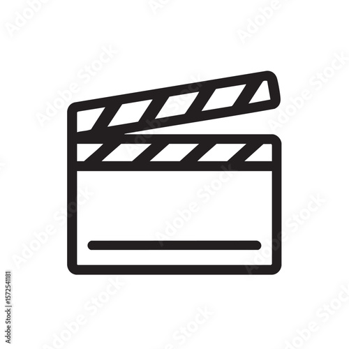 A black outline of a clapperboard on a white background.
