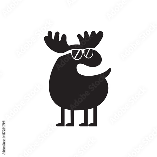 A quirky, stylized moose wearing sunglasses.
