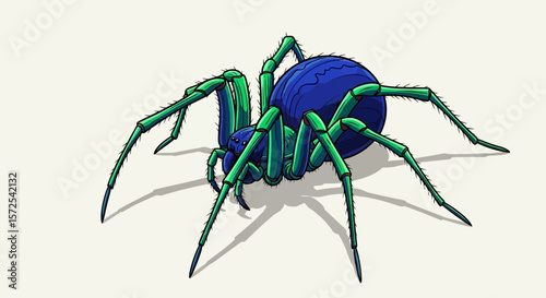 A colorful illustration of a spider with vibrant blue and green tones.