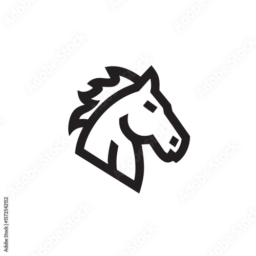  A black silhouette of a horse's head in profile.