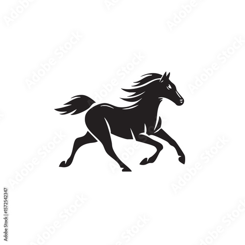  A black silhouette of a galloping horse.