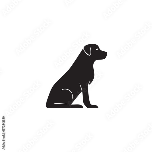  A black silhouette of a sitting Labrador dog in profile.