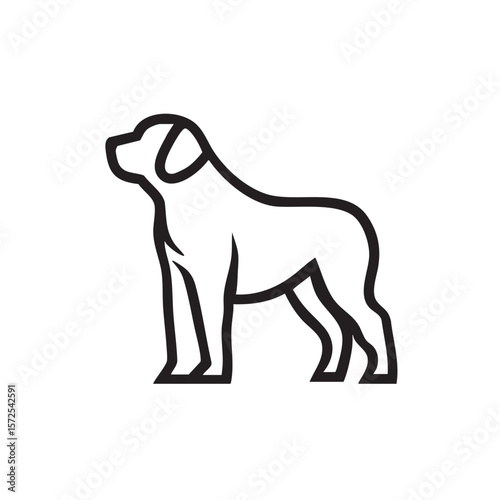 A minimalist line drawing of a sitting dog looking up.