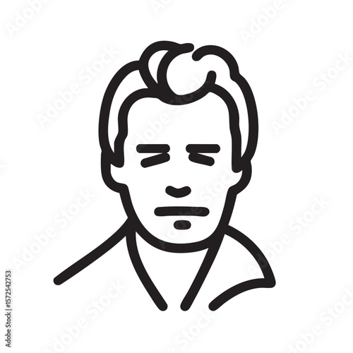 A black and white line drawing of a man with a pained expression.