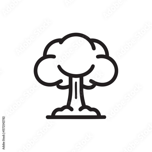 A simple black and white line drawing of an explosion or mushroom cloud.