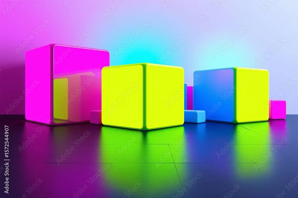 Obraz premium Neon Geometric Blocks 