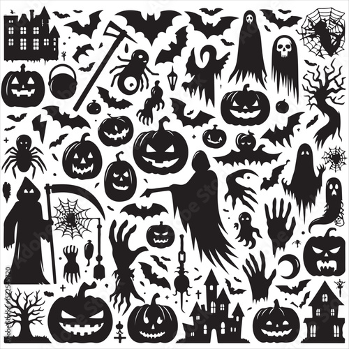 Spooky Halloween Silhouettes Bats, Pumpkins, Ghosts, and More