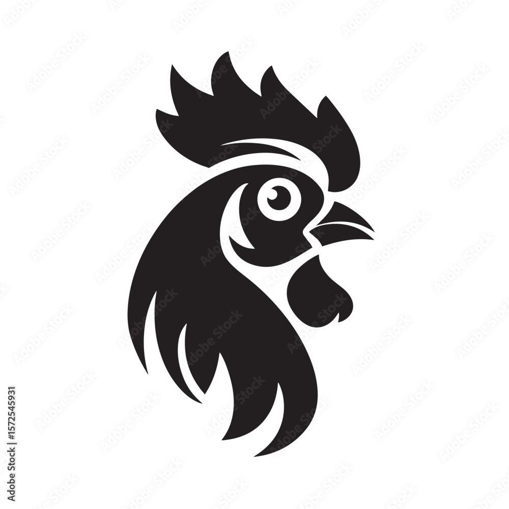 Fototapeta premium Black tribal vector design of a rooster head silhouette, perfect for a tattoo, logo, or wild animal mascot illustration