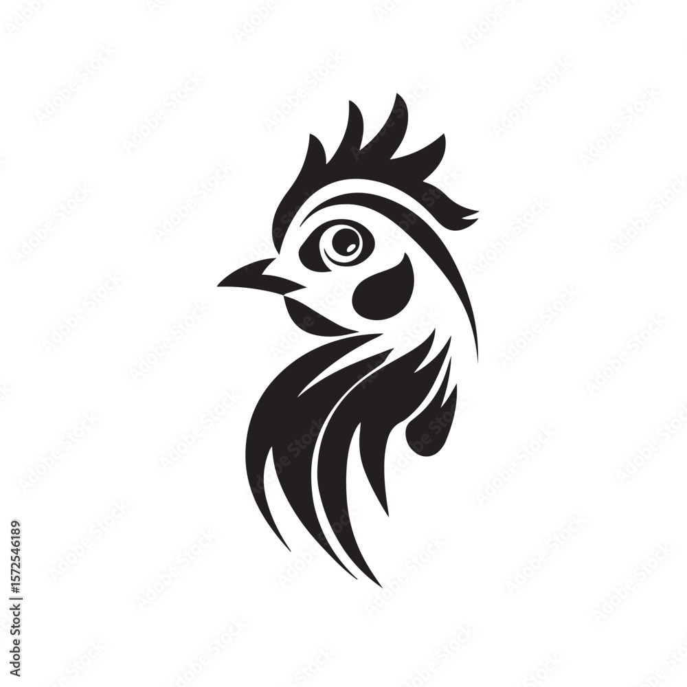 Obraz premium Black tribal vector design of a rooster head silhouette, perfect for a tattoo, logo, or wild animal mascot illustration
