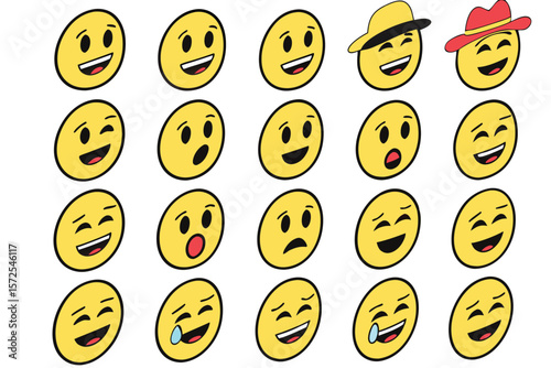 Collection of Various Emojis with Different Expressions