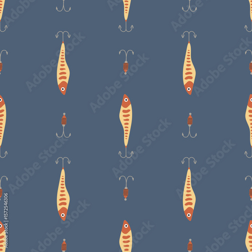 Fishing Lure Seamless Pattern. Design for fabric, textile, wallpaper, packaging	