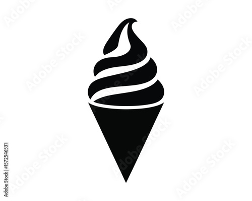 Minimalist Ice Cream Cone Logo – Black Silhouette of Soft Serve Swirl on White Background