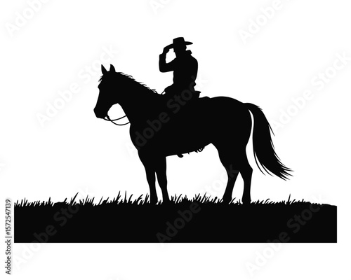 Western Rider Vector – Bold Cowboy Greeting on Horse with Flowing Mane and Bridle Detail