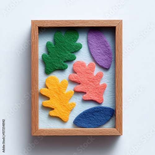 Autumn leaves in vivid watercolor tones, warm oak frame
