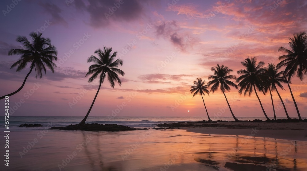Obraz premium Tropical beach at sunset warm sunlight