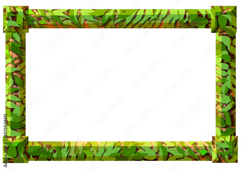 Obraz premium 緑の葉のある木枠のフレーム・夏の森の葉