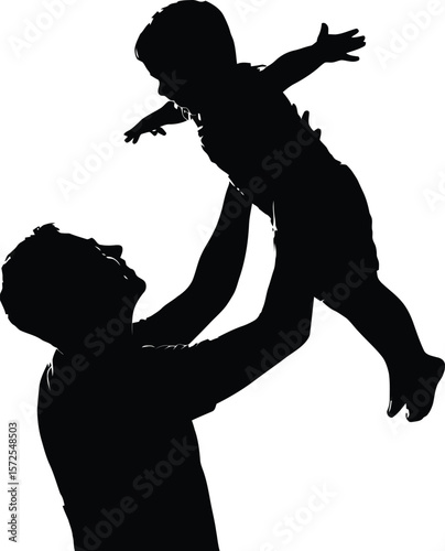 Minimalist Family Bond Vector – Adult Raising Child with Outstretched Arms in Silhouette Style