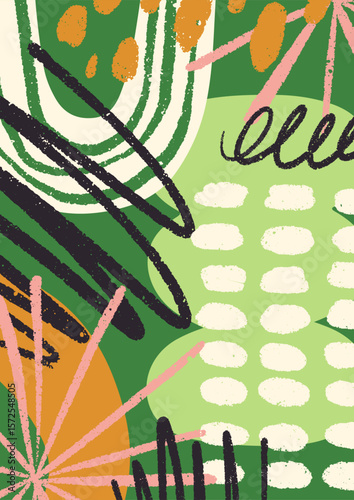 Abstract doodle card design in modern style. Random brushstrokes, scribbles, ...