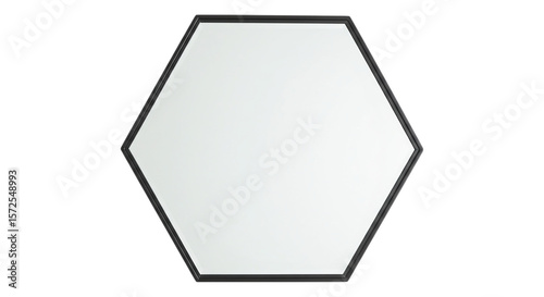 Hexagon mirror, Clean and geometric: The image showcases a modern, minimalist hexagon mirror, its sleek black frame highlighting the clean, reflective surface.