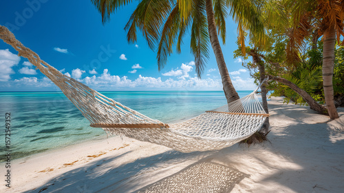 White hammock on sunny vacation beach