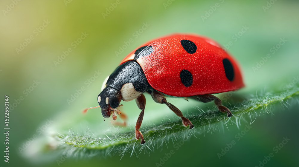 Fototapeta premium Close view of red ladybug with spots