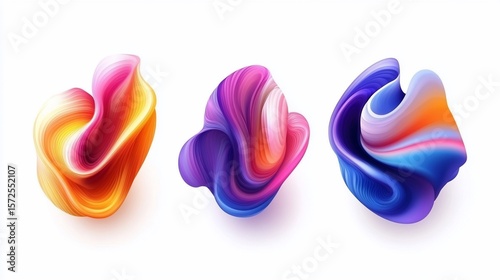 Colorful Abstract Shapes Floating on a White Backdrop, Dynamic and Vibrant