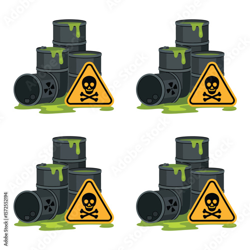 Toxic Waste Barrels with Warning Signs