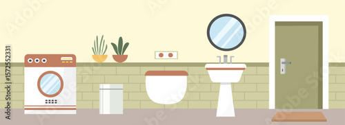Hotel bathroom illustration. Toilet illustration. Wash basin. Bathroom decoration.