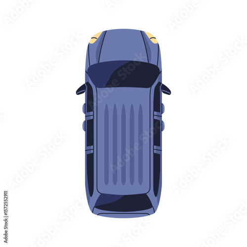 SUV, top down view. Large offroad vehicle from above, overhead. Off-road car, auto transport. Modern 4x4 automotive van, rooftop. Flat graphic vector illustration isolated on white background