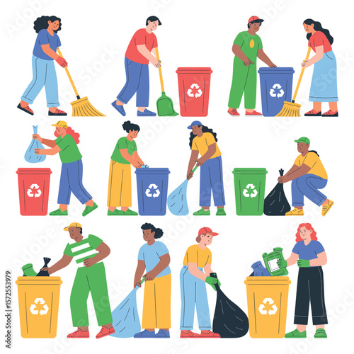 Diverse Group of People Engaged in Recycling and Waste Collection