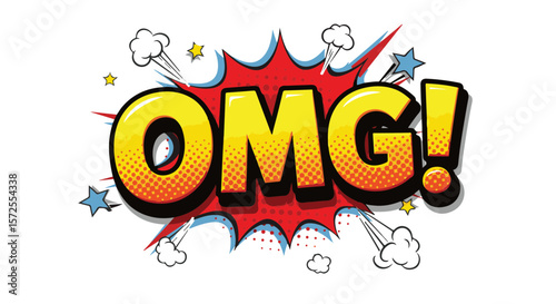Comic pop art explosion with text OMG! in vibrant colors  