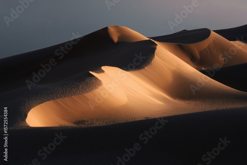 Sand dunes at the early morning, sunrise in the desert photo