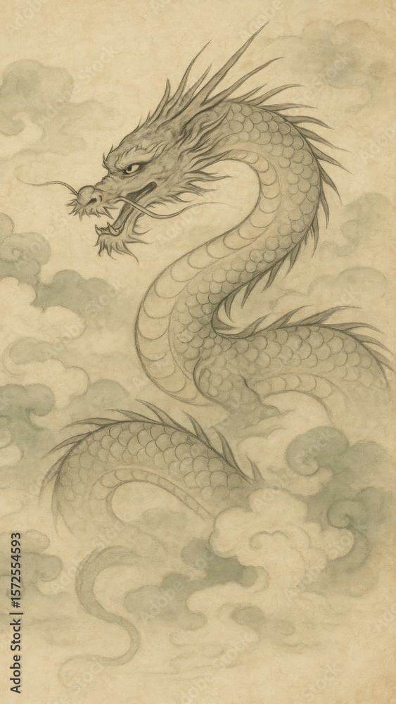 Obraz premium Majestic dragon amidst clouds.