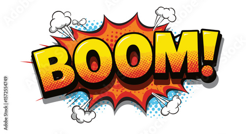 Comic Pop Art style explosion text graphic with the word "BOOM!"  