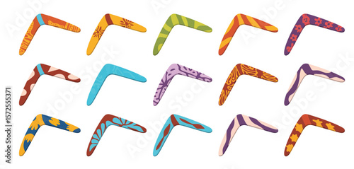 Collection of Colorful Decorated Boomerangs